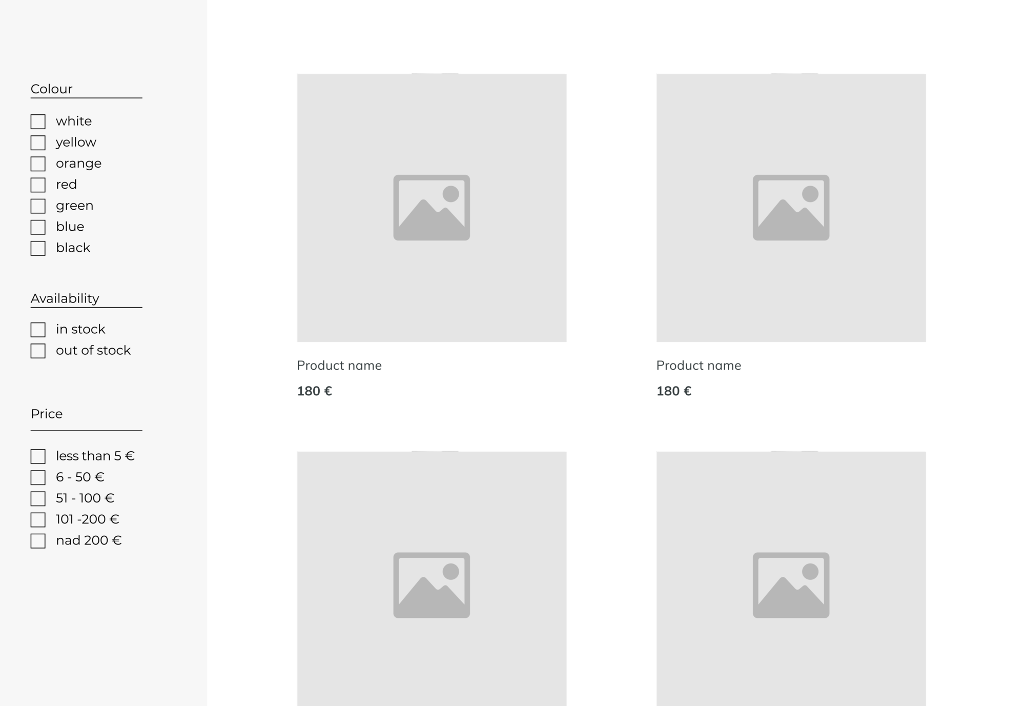 Design of a user interface for faceted search with filters by color, availability, and price